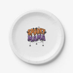 Spooky Mama Vintage Halloween Mum Shirt Design_1 Paper Plate