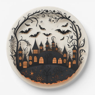 Spooky Mansion Halloween Paper Plates