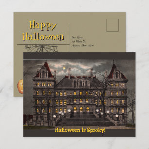 Spooky Mansion Halloween Postcard
