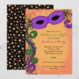 Spooky Mardi Gras Invitation for Halloween Party
