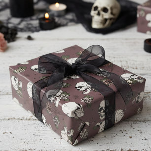 Spooky Maroon Purple Small Skull Halloween Wrapping Paper