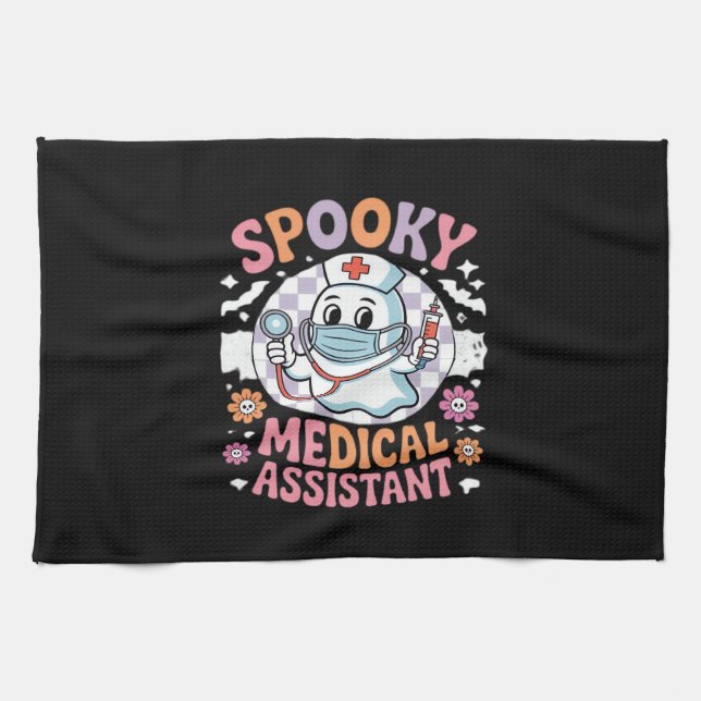 Spooky Medical Assistant Cute Halloween Essential  Tea Towel (Horizontal)