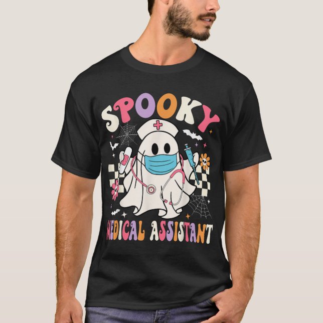 Spooky Medical Assistant Halloween Groovy Med  T-Shirt (Front)