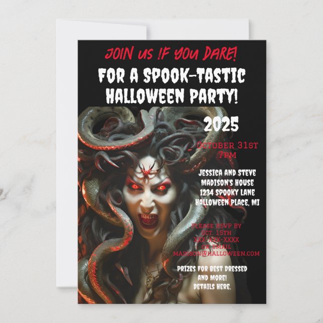 Spooky Medusa Halloween Party Scary Snakes Invitation (Front)