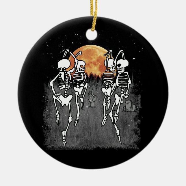 Spooky Meme Dancing Skeletons Ballet Dance Ceramic Tree Decoration (Front)