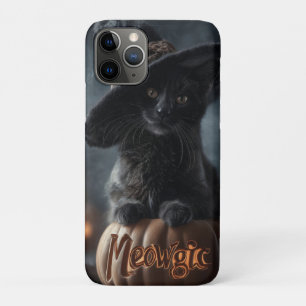 Spooky "Meowgic" Black Cat in a Witch Hat iPhone 11 Pro Case