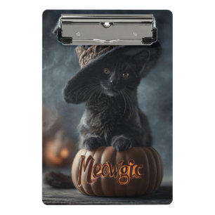Spooky "Meowgic" Black Cat in a Witch Hat Mini Clipboard
