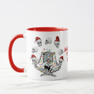 Spooky Merry Christmas  Funny Yoga Skeleton Red Mug