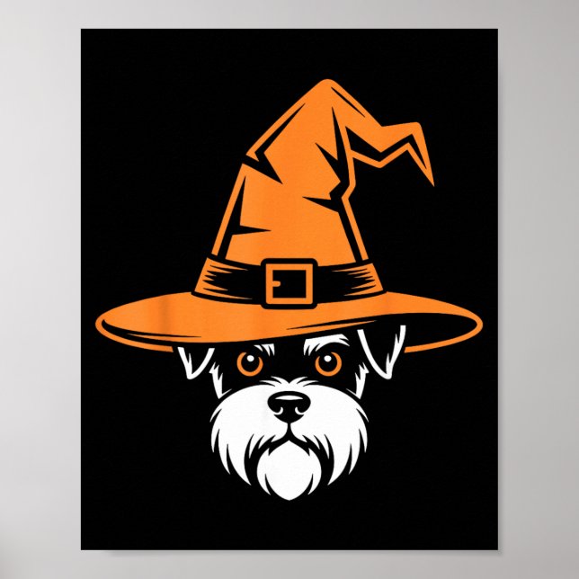 Spooky Miniature Schnauzer Witch Hat Halloween Dog Poster (Front)