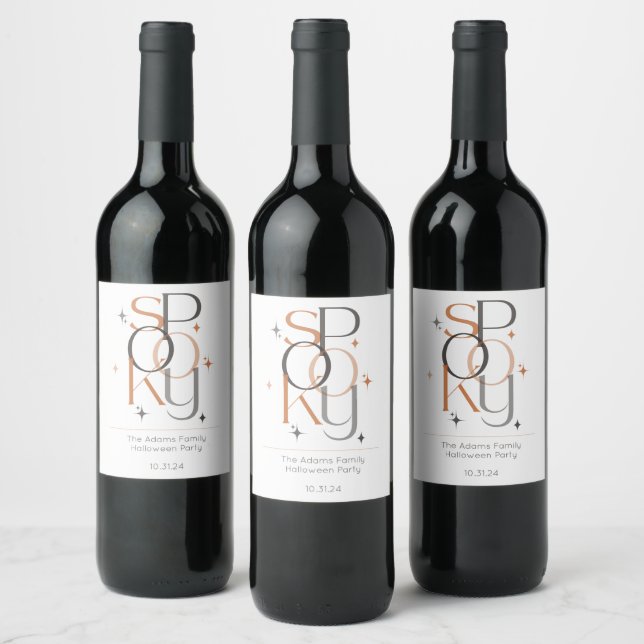 Spooky Minimal Retro Modern Aesthetic Halloween Wine Label (Bottles)