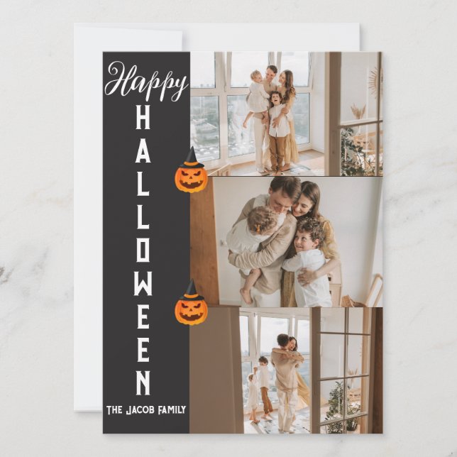 Spooky Modern Halloween Family Three Photo Collage Holiday Card (Front)