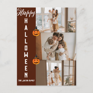 Spooky Modern Halloween Family Three Photo Collage Holiday Postcard
