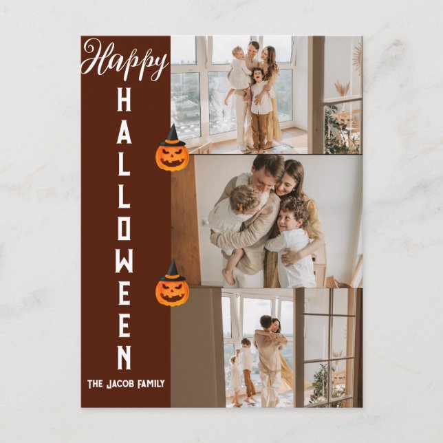 Spooky Modern Halloween Family Three Photo Collage Holiday Postcard (Front)