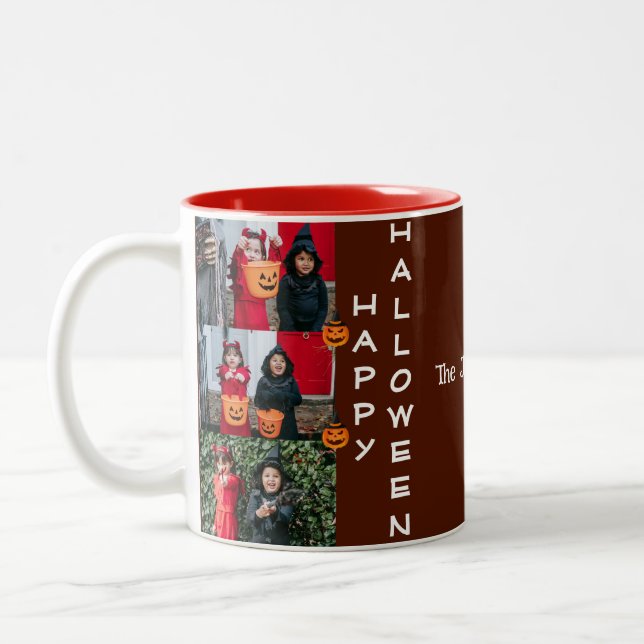 Spooky Modern Halloween Family Three Photo Collage Two-Tone Coffee Mug (Left)