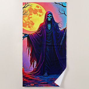 Spooky Moon Death's Call Design Beach Towel