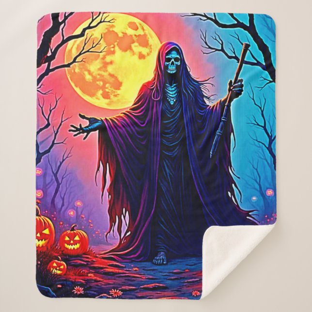 Spooky Moon Death's Call Design Sherpa Blanket (Front)