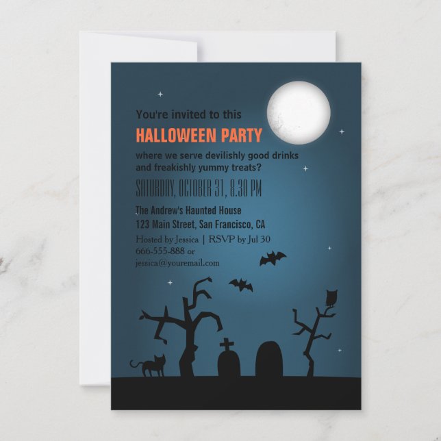 Spooky Moon Silhouette Halloween Party Invitation (Front)