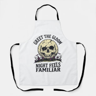 Spooky Moon Skull Halloween Graphic Shirt_1 Apron