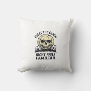 Spooky Moon Skull Halloween Graphic Shirt_1 Cushion