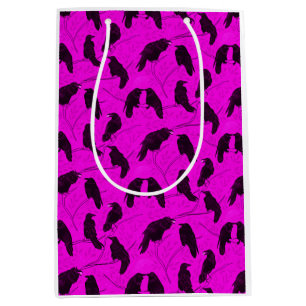 Spooky Moonlit Crows Share Eyeball Snack Goth Pink Medium Gift Bag