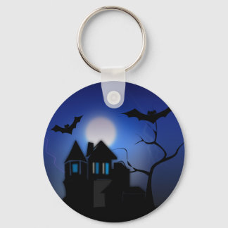Spooky Moonlit Haunted Mansion Button Keychain