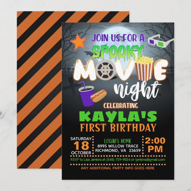 Spooky Movie Night Birthday Invitation (Front/Back)