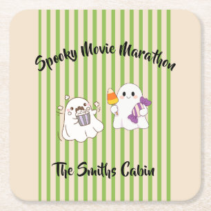 Spooky Movies Cute Halloween Square Paper Coaster