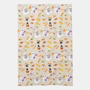 Spooky Movies Cute Halloween Tea Towel