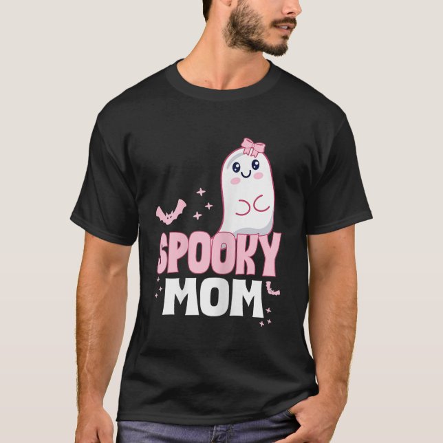 Spooky Mum Family Cute Pink White Ghost Boo Hallow T-Shirt (Front)