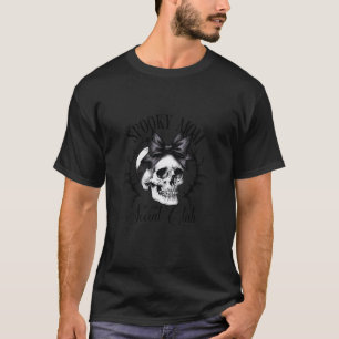 Spooky Mum Social Club Skull Coquette Bow Cute Hal T-Shirt