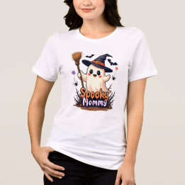 Spooky Mummy Halloween Ghost with Witch Hat  Tri-Blend Shirt