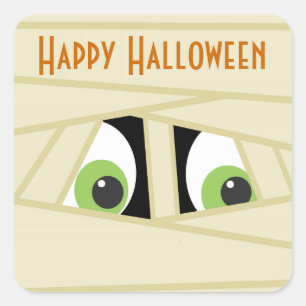 Spooky Mummy Head Halloween Party Sticker