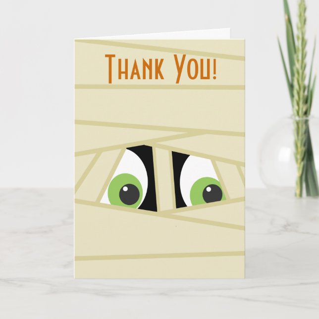 Spooky Mummy Head Halloween Thank You Card (Front)
