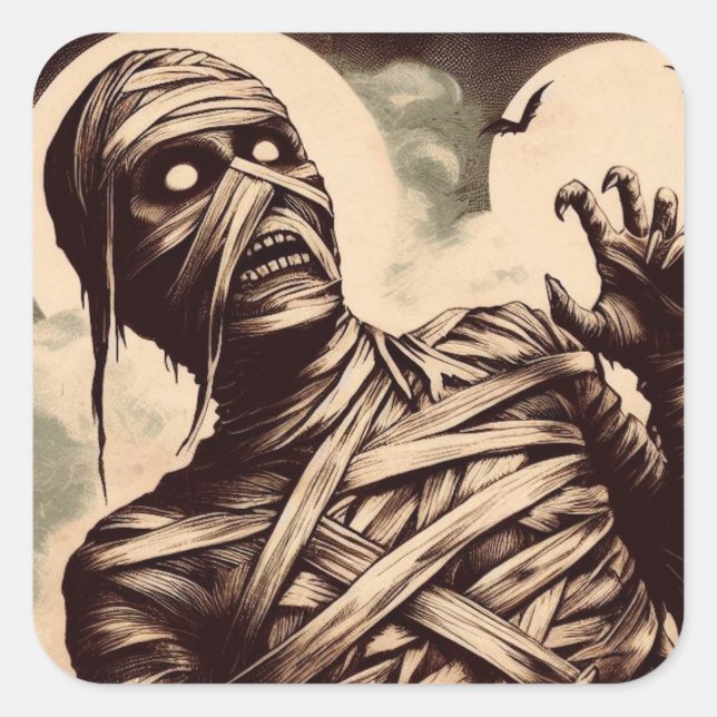 Spooky Mummy Horror Illustration Square Sticker (Front)
