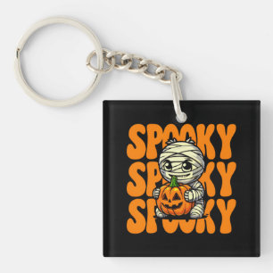 Spooky  Mummy Hugging Pumpkin Halloween Key Ring