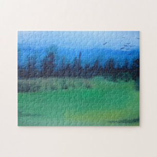 Spooky mystic woodland landscape painting jigsaw puzzle