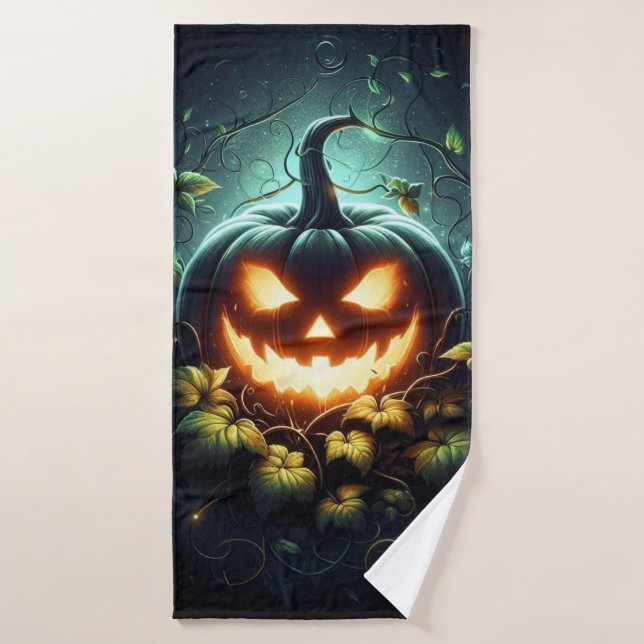 Spooky nature glowing Halloween pumpkin Bath Towel (Bath Towel)