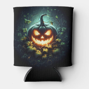 Spooky nature glowing Halloween pumpkin Can Cooler