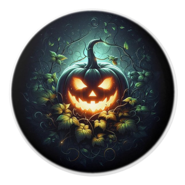 Spooky nature glowing Halloween pumpkin Ceramic Knob (Front)