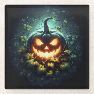 Spooky nature glowing Halloween pumpkin Glass Coaster