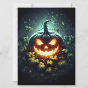 Spooky nature glowing Halloween pumpkin Holiday Card