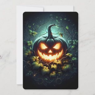Spooky nature glowing Halloween pumpkin Holiday Card