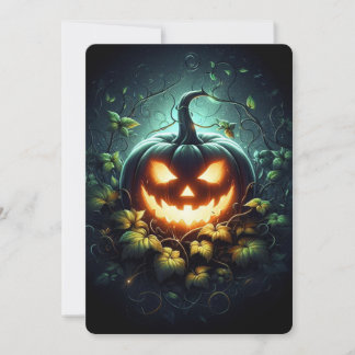 Spooky nature glowing Halloween pumpkin Holiday Card
