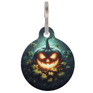 Spooky nature glowing Halloween pumpkin Pet Tag