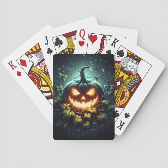 Spooky nature glowing Halloween pumpkin Playing Cards (Back)