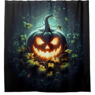 Spooky nature glowing Halloween pumpkin Shower Curtain