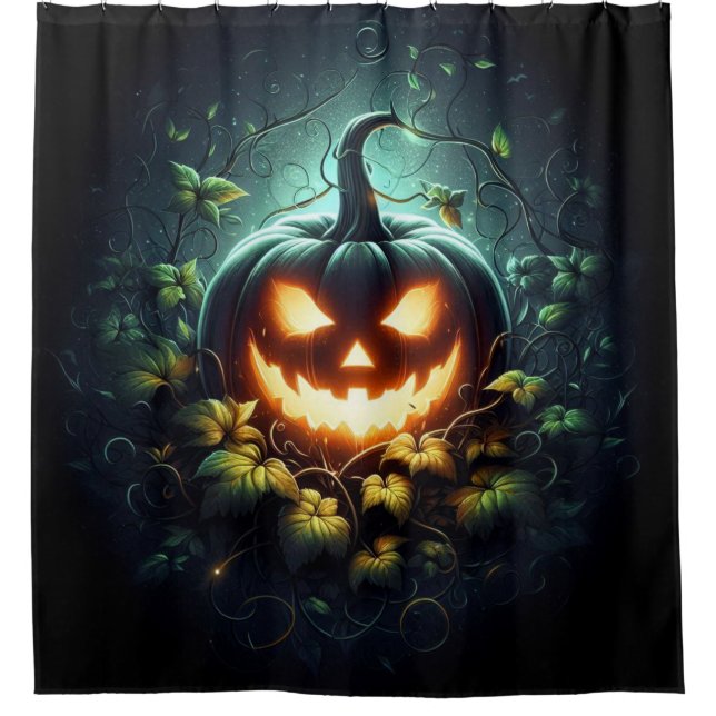 Spooky nature glowing Halloween pumpkin Shower Curtain (Front)