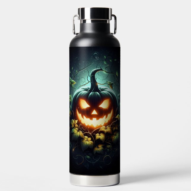 Spooky nature glowing Halloween pumpkin Water Bottle (Front)