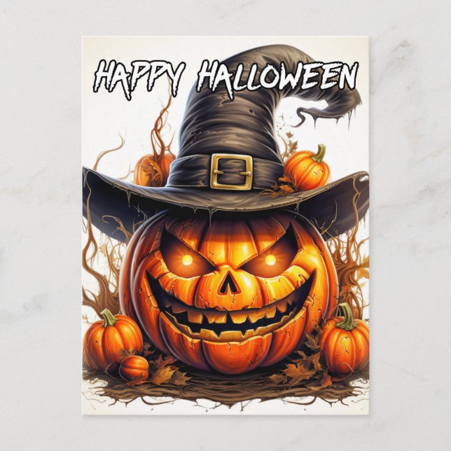 Spooky Nefarious Happy Halloween Pumpkin Postcard (Front)