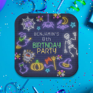 Spooky Neon Any Age Halloween Birthday Paper Plate